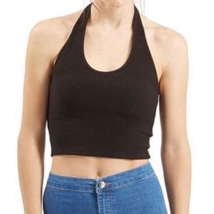Topshop Ribbed Black Halter Neck Crop Top